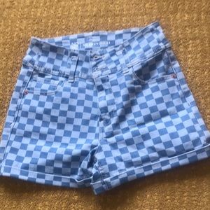 Blue checkered jean shorts